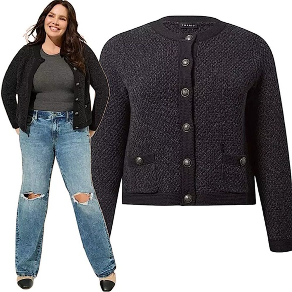 TORRID Skull Engraved Buttons‎ Cotton-Blended Cropped Cardigan Sweater N…